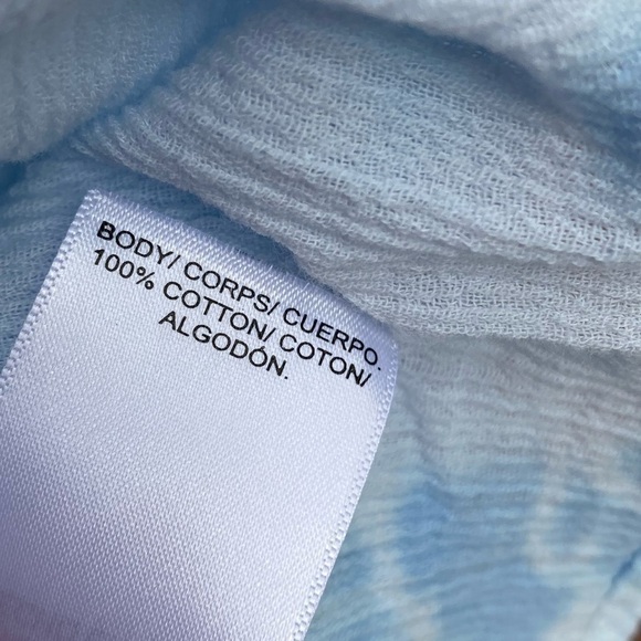 Lucky Brand Womens Medium Blue Crochet Sleeves Tie Dye Boho Short Sleeve Top - Picture 5 of 8